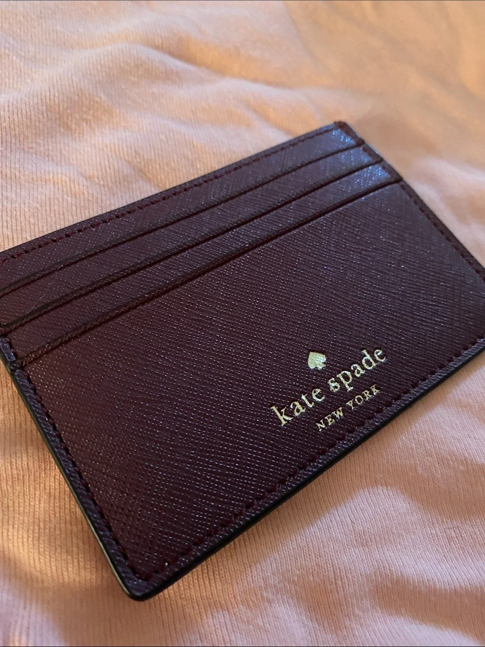 kate spade Plum Saffiano Leather Card Case with Gold Logo